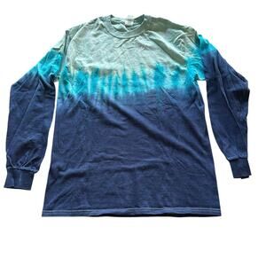Mens Long Sleeve Shirt Size Medium Handmade Cotton Blue Tie Dye Tee Brand New